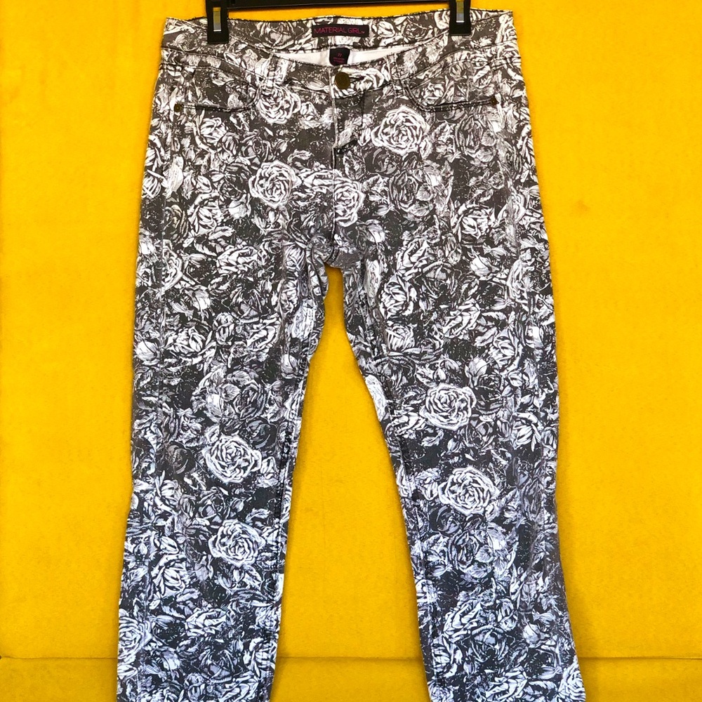 Material Girl Black and White Rose Print Denim